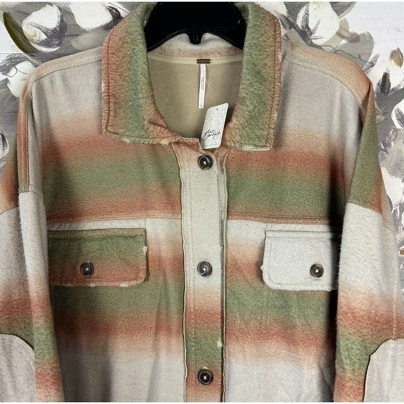 FREE PEOPLE $178 LARGE RUBY PRINTED SHACKET COTTON BLEND JACKET MARZIPAN - Picture 4 of 13